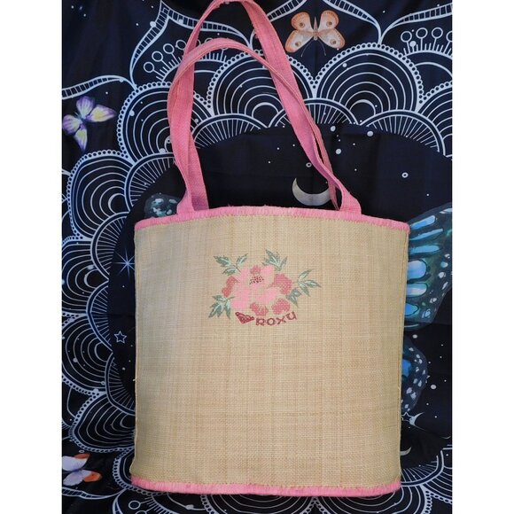 Roxy denim and straw tote bag with floral and lace trim #y2k beach picnic Y2k roxy tote bag - Gem main image 4